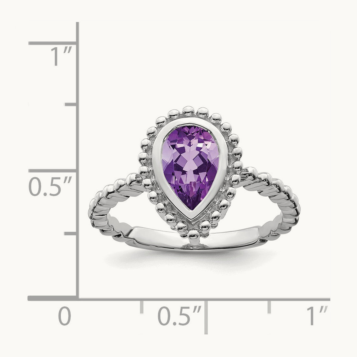 Pear Amethyst Ring — 14K White Gold, 7