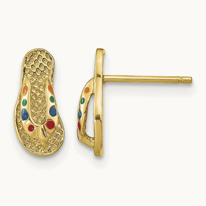 3D W/ Multi-Color Enamel Flip-Flop Earrings, 14K
