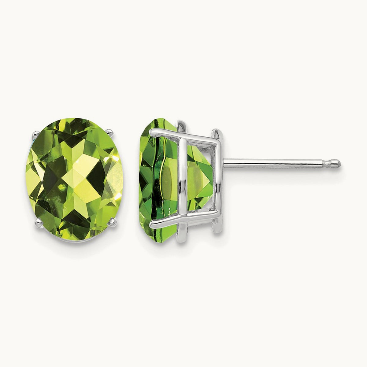 10x8mm Oval Peridot Earrings, 14K White Gold