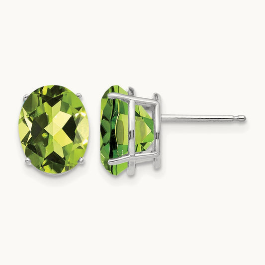 10x8mm Oval Peridot Earrings, 14K White Gold