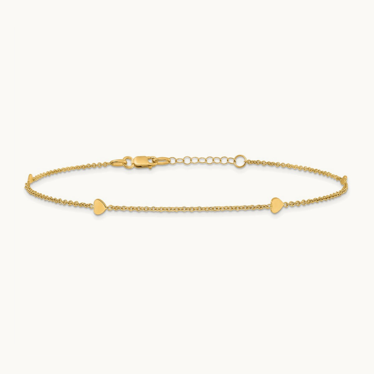 Polished Hearts 10in Plus 1in ext. Anklet, 14K
