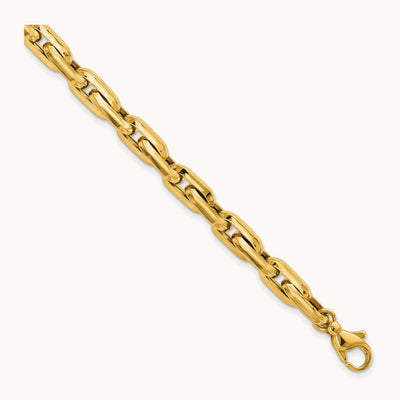 Polished Fancy Long Cable Link Mens 8.25in Bracelet, 14K