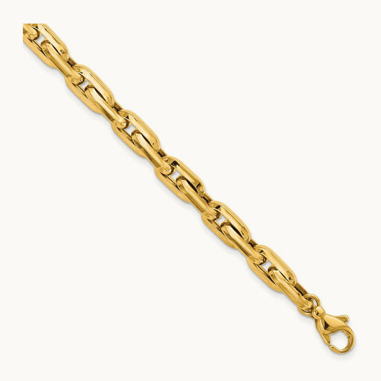 Polished Fancy Long Cable Link Mens 8.25in Bracelet, 14K