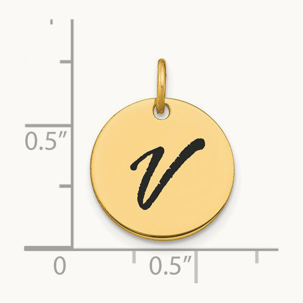 Polished Black Enamel Initial Disk Charm — 14K Yellow Gold, V