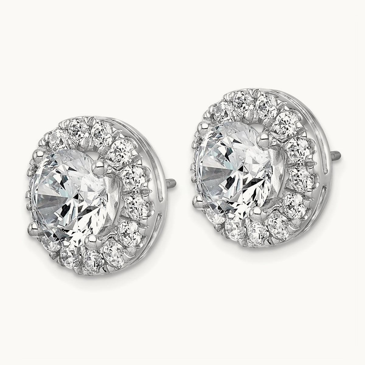 Round Halo Post Earrings, 0.50-7.50 ct tw Lab-Grown Diamond — 7 5/8 ct, 14K White Gold