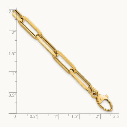 Polished Paperclip Link Chain Bracelet, 7mm, 14K