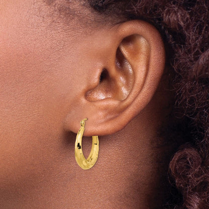 Polished Diamond-cut Hoop Earrings — 14K Yellow Gold
