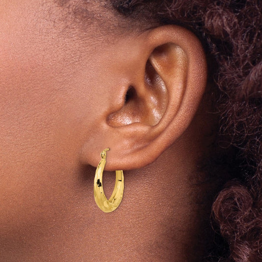Polished Diamond-cut Hoop Earrings — 14K Yellow Gold