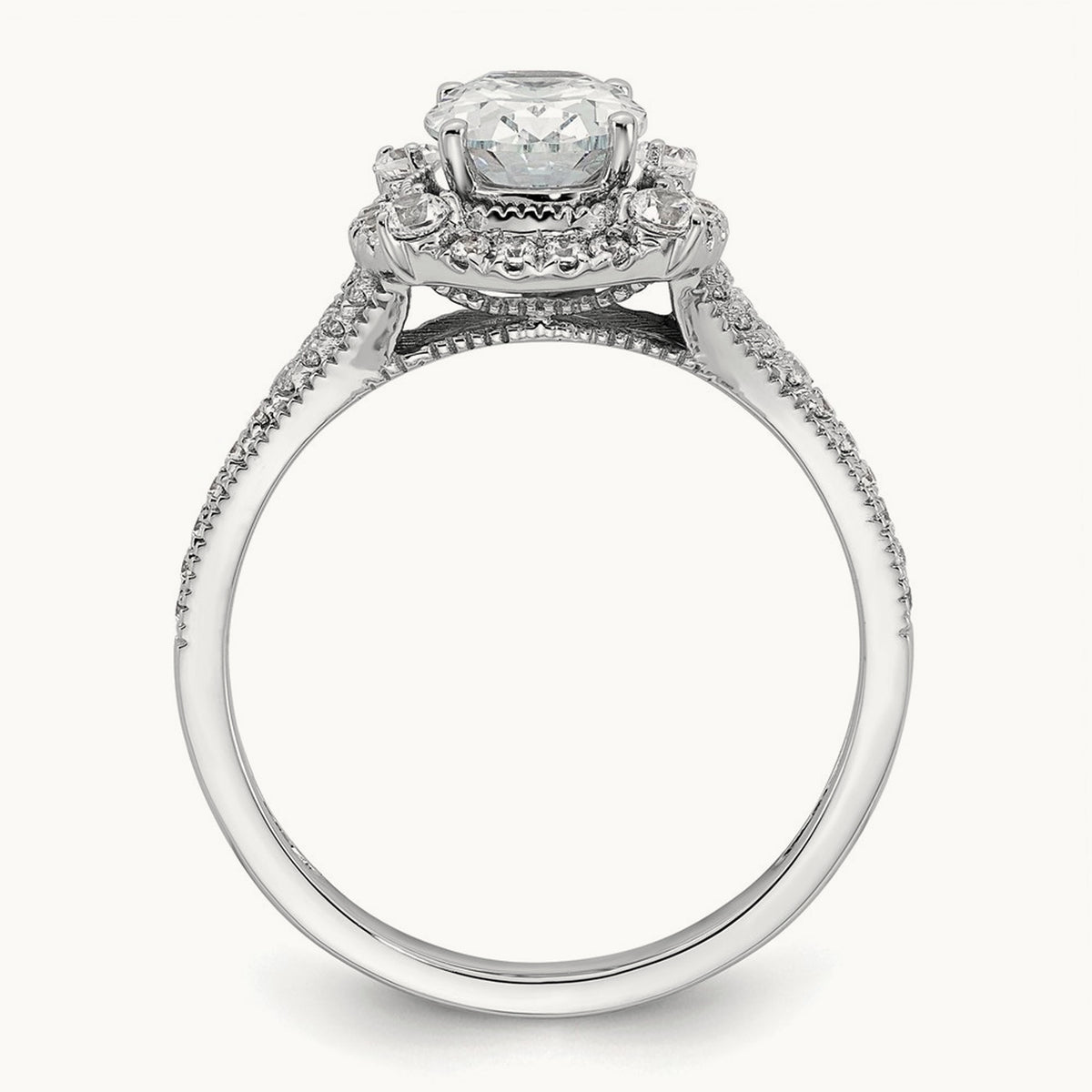 Setting: Vintage 1ct Oval Halo Diamond Semi-Mount Ring, 14K Gold — 14K White Gold