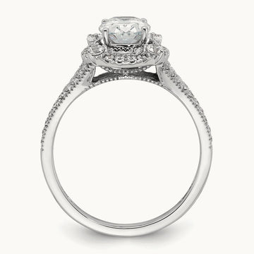 Setting: Vintage 1ct Oval Halo Diamond Semi-Mount Ring, 14K Gold — 14K White Gold