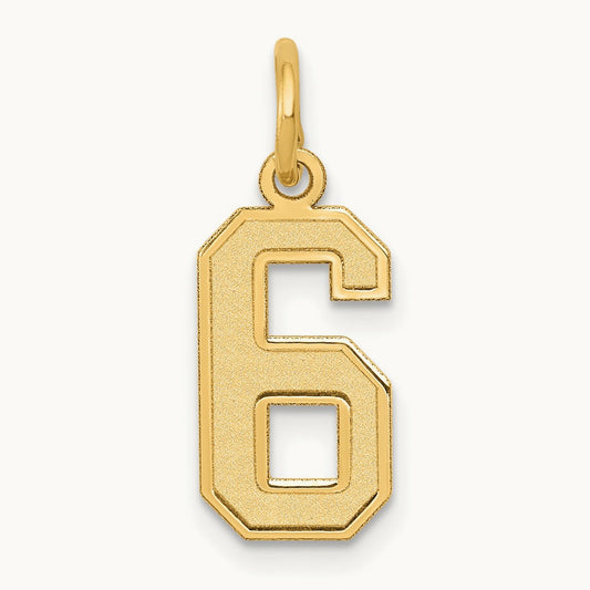 Small Satin Number 6 Charm — 14K Yellow Gold