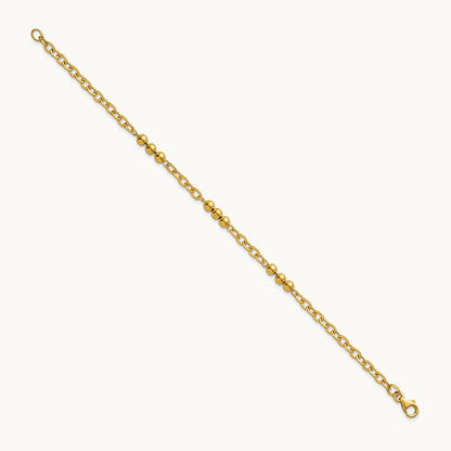 Polished 7.5in Fancy Beaded Cable Link Bracelet, 14K
