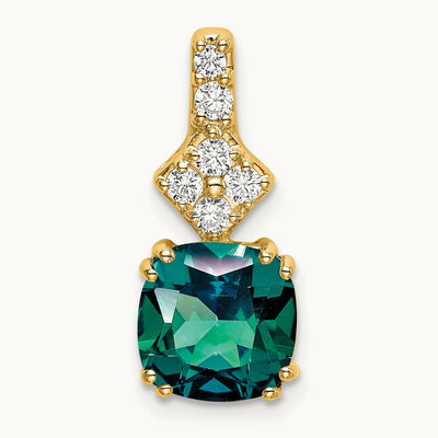 Created Alexandrite Pendant, 0.20 ct tw Lab-Grown Diamond — 14K Yellow Gold
