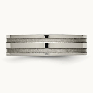 Brushed and Polished Grooved Band, 6mm, Titanium