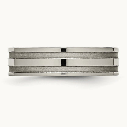 Brushed and Polished Grooved Band, 6mm, Titanium