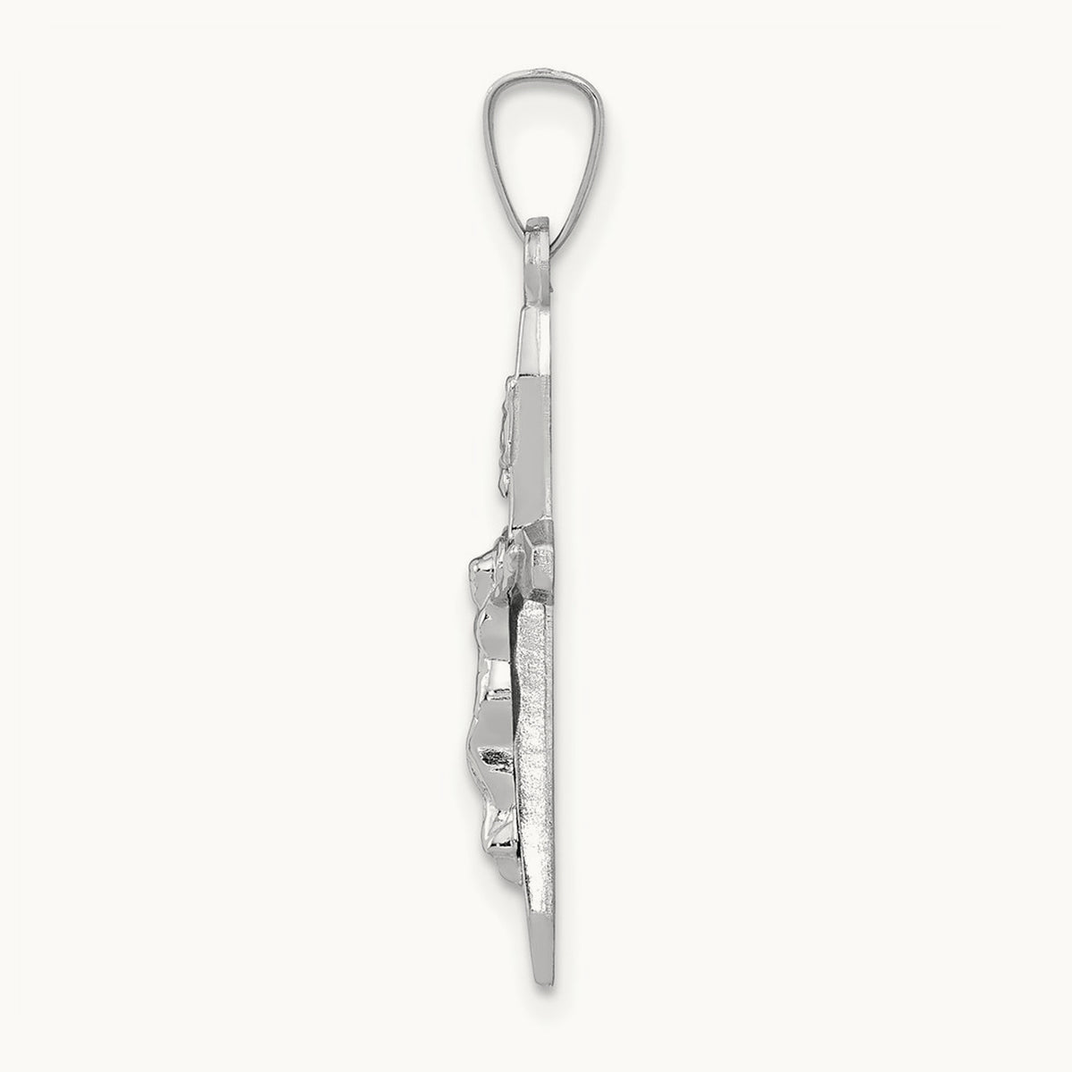 Polished INRI Crucifix Pendant, 14K White Gold
