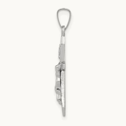 Polished INRI Crucifix Pendant, 14K White Gold