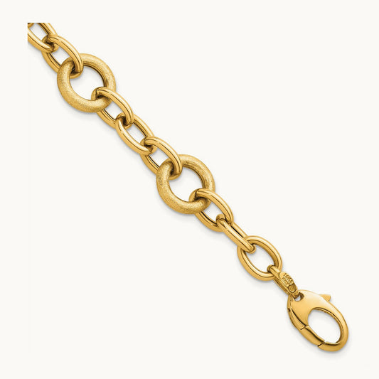 Polished and Brushed 7.5in Fancy Link Bracelet, 14K