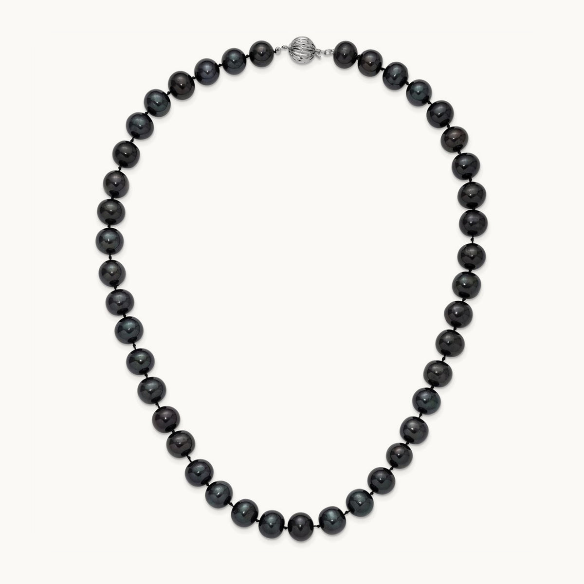 10- Black Near Round Freshwater Cultured Pearl Necklace, 11mm, 14K White Gold