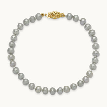 5- Near Round Grey Freshwater Cultured Pearl Bracelet, 6mm, 14K