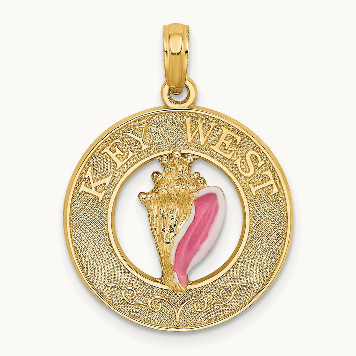 Enamel Conch Shell w/ KEY WEST Circle Charm, 14K
