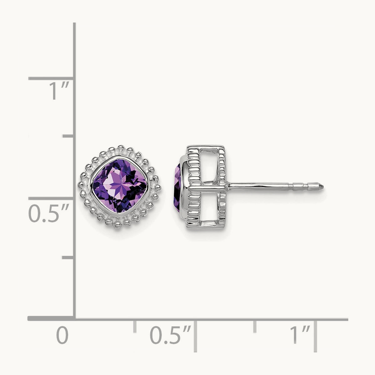 Cushion Amethyst Earrings — 14K White Gold