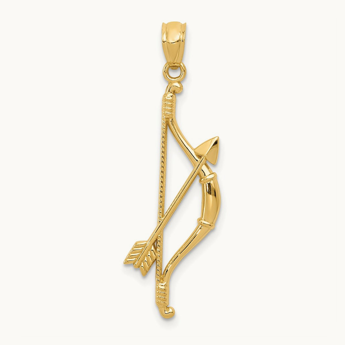 Polished and Textured Bow and Arrow Pendant — 14K Yellow Gold