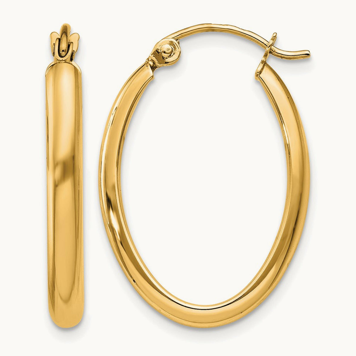 Polished Oval Tube Hoop Earrings — 14K Yellow Gold