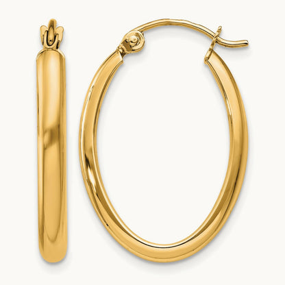 Polished Oval Tube Hoop Earrings — 14K Yellow Gold