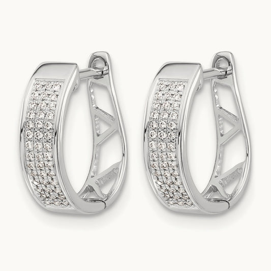 Diamond Hinged Oval Hoop Earrings, 14K White Gold