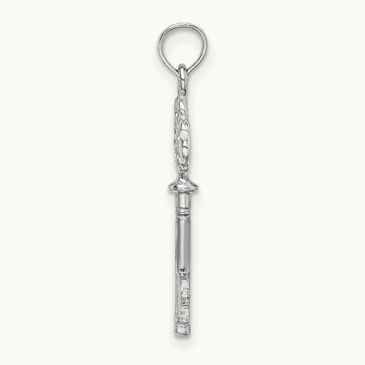 Polished 3-D Hearts Key Charm — 14K White Gold