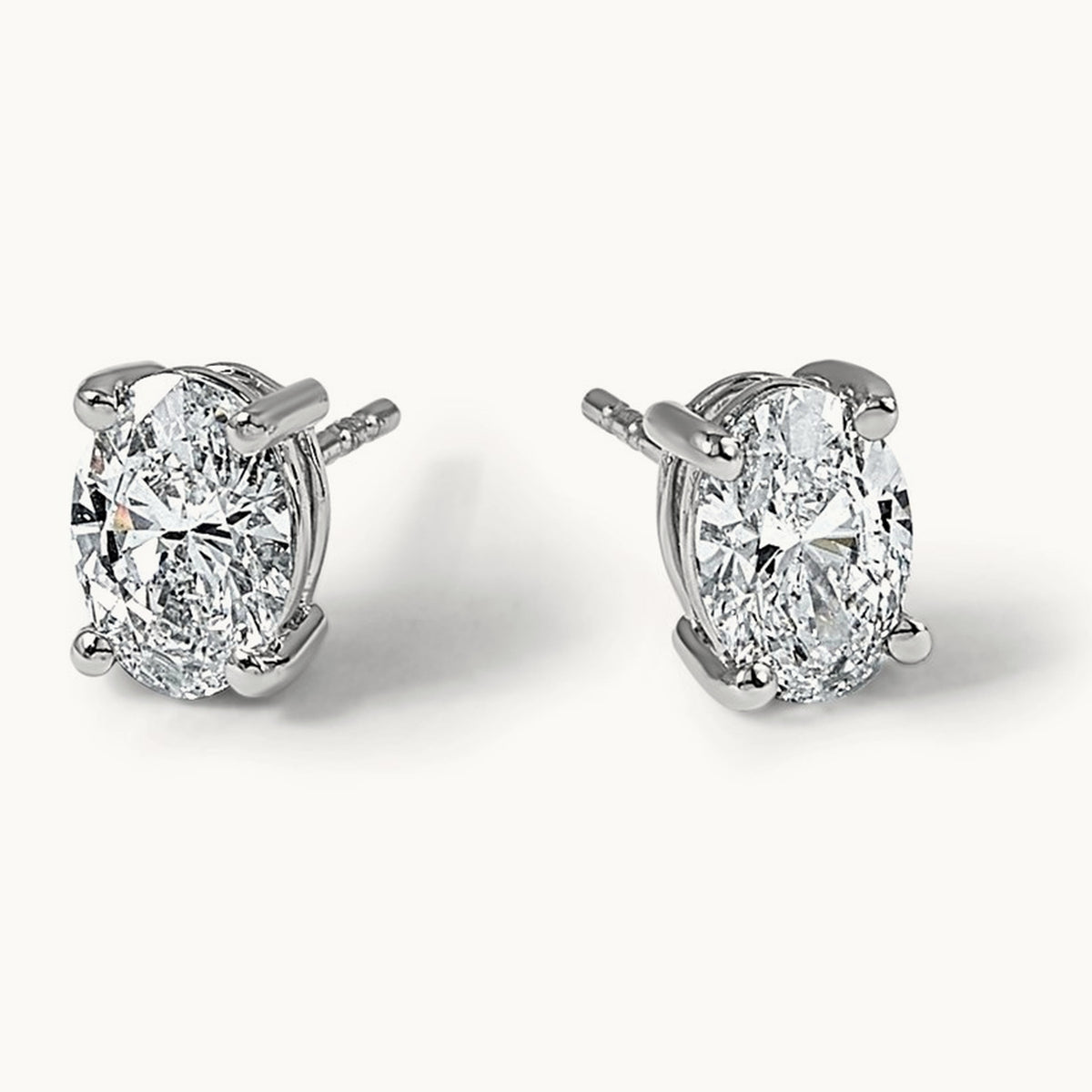 Oval Four-Prong Stud Earrings, 0.50-6.00 ct tw Lab-Grown Diamond — 2 ct, 14K White Gold