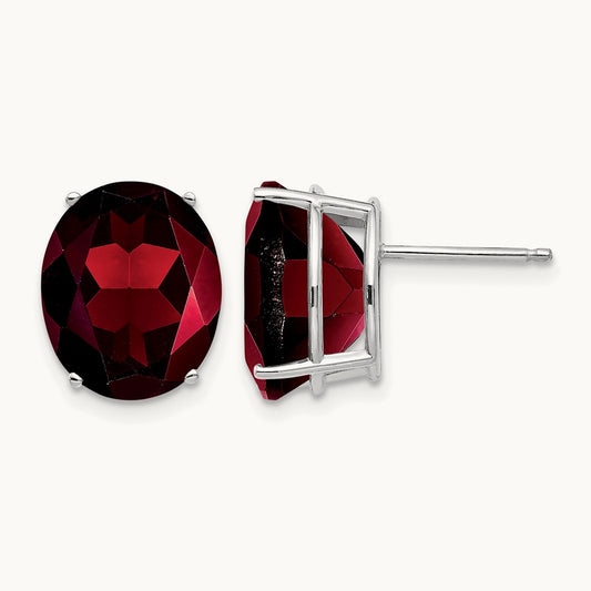 Oval Garnet Stud Earrings, 14K White Gold