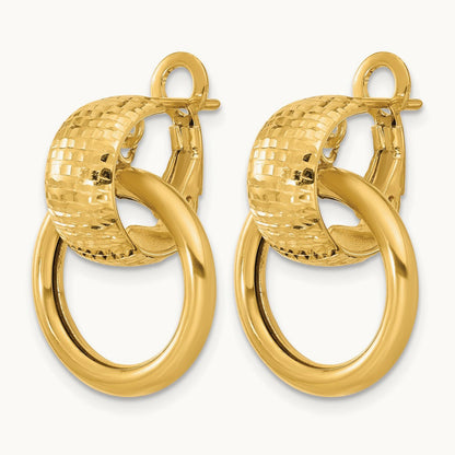 Polished and D/C Circle Dangle Omega Back Earrings, 14K — Leslie's