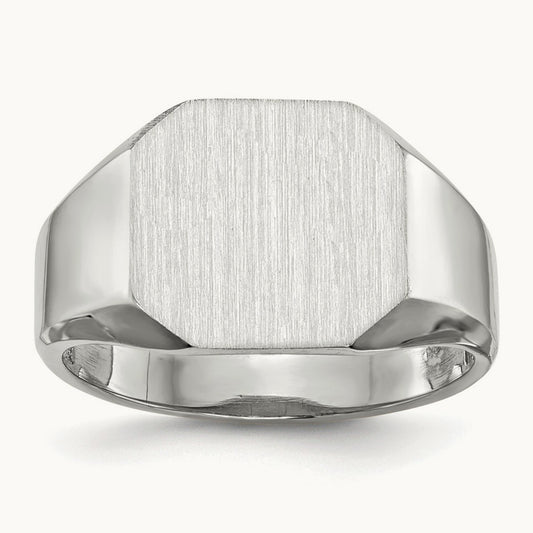 11.0x11. Open Back Men's Signet Ring, 0mm, 14K White Gold