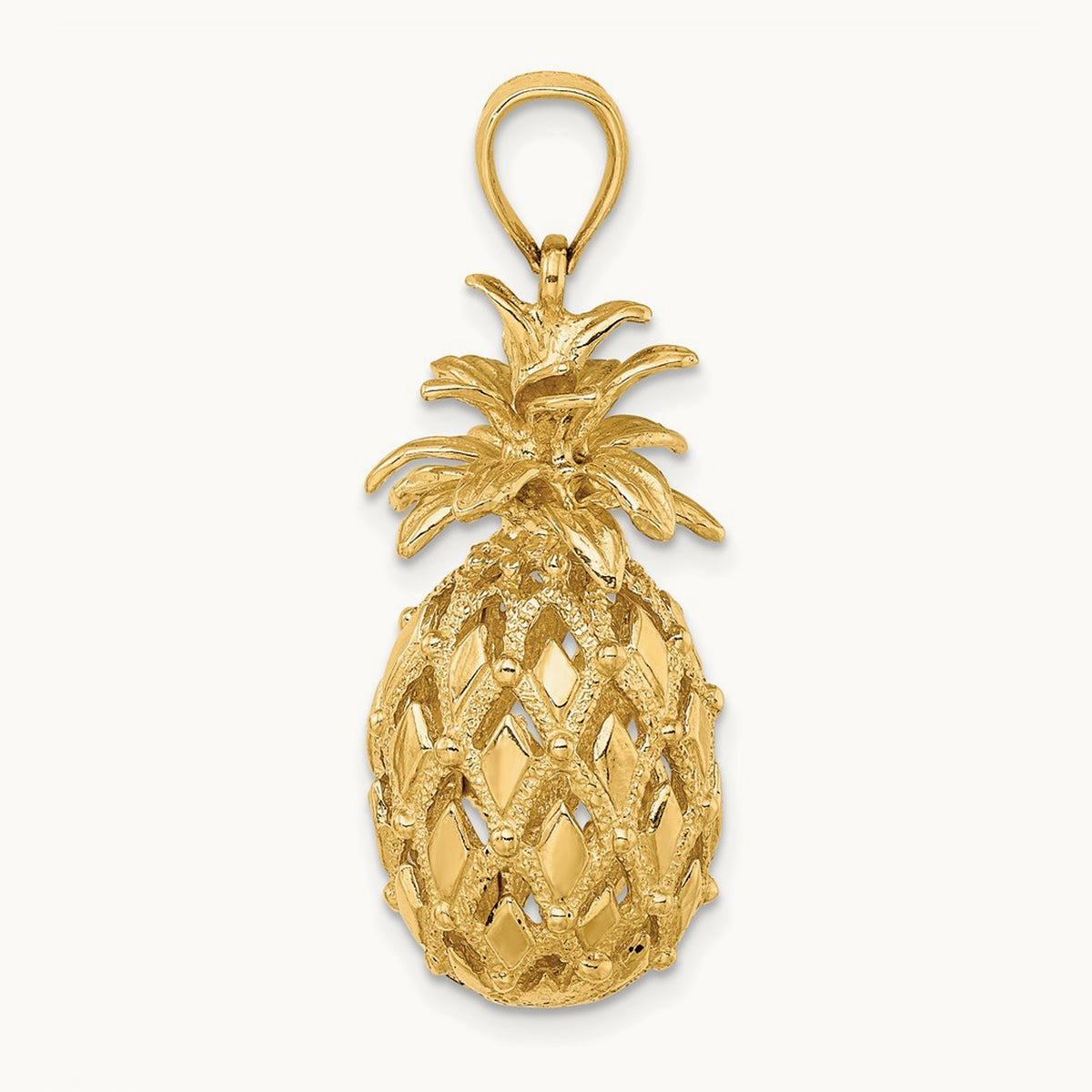 3-D Textured and Polished Pineapple Charm, 14K