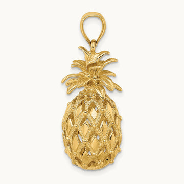3-D Textured and Polished Pineapple Charm, 14K