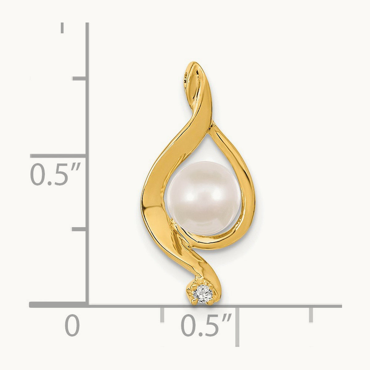 Round Freshwater Cultured Pearl Diamond Pendant — 14K Yellow Gold