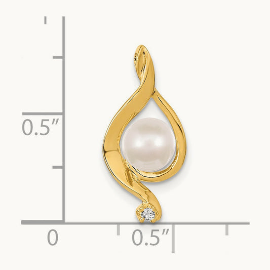 Round Freshwater Cultured Pearl Diamond Pendant — 14K Yellow Gold