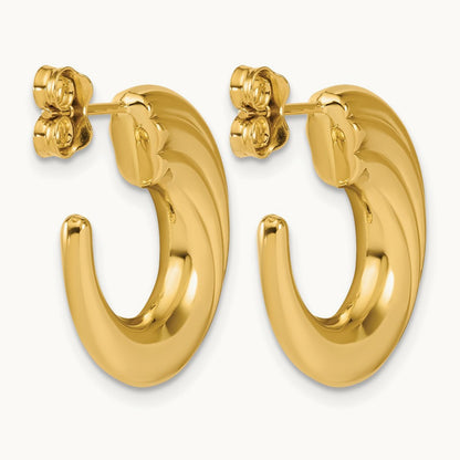 Polished and Grooved J-Hoop Post Earrings — Leslie's — photo set