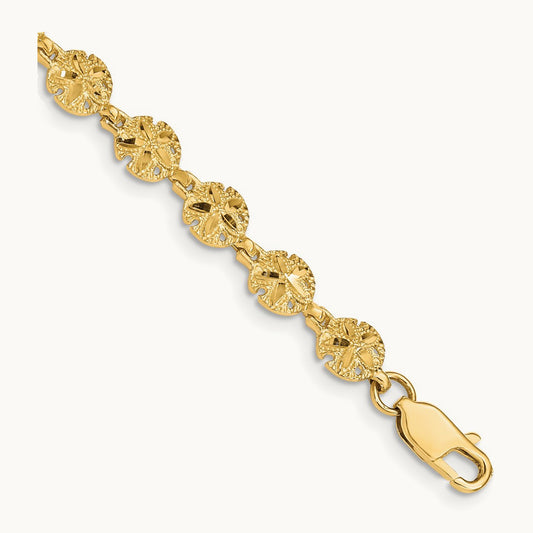 Polished and Textured Sand Dollar 7.25 inch Bracelet, 14K