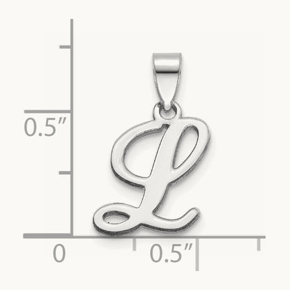 White Gold Script Letter L Initial Pendant, 14K White Gold
