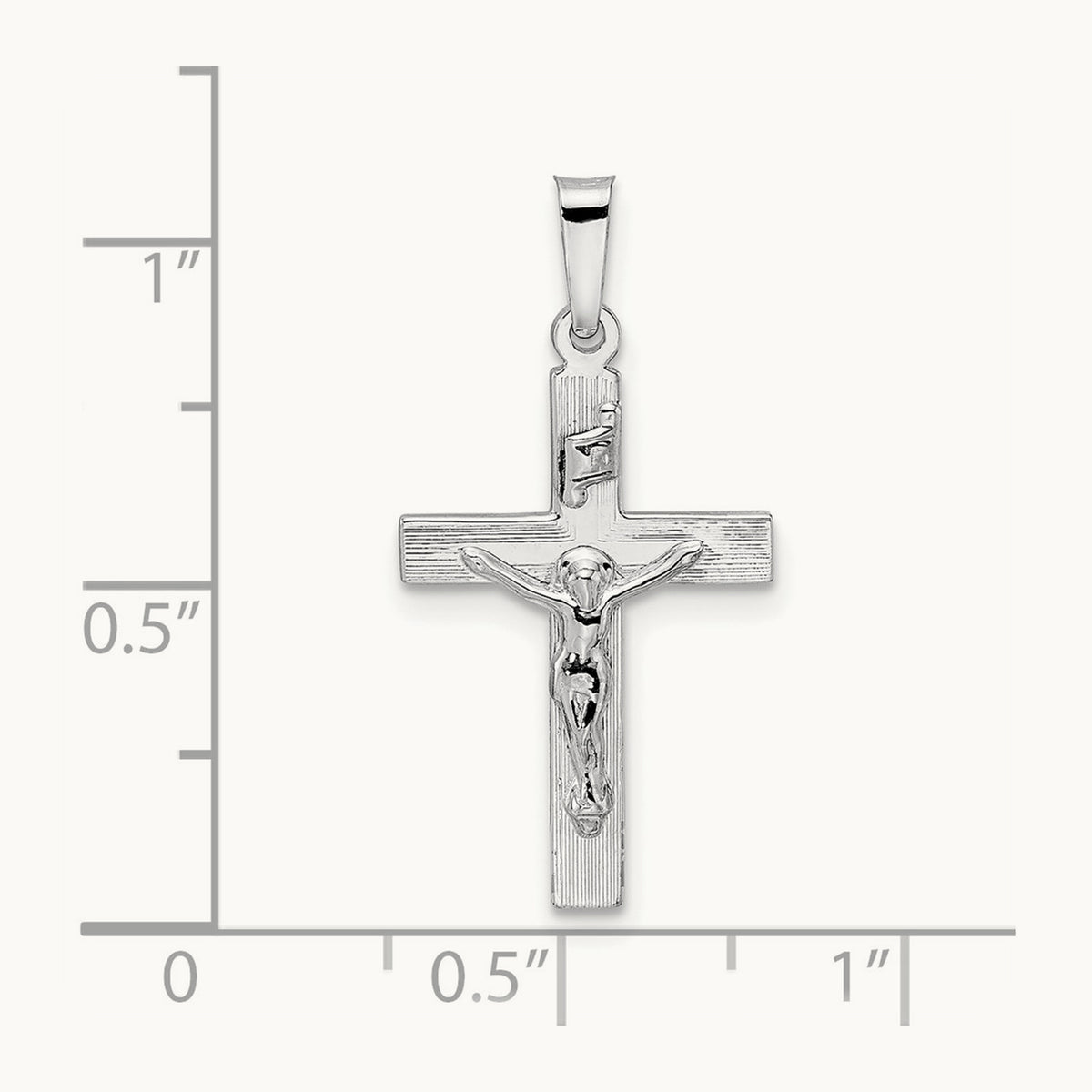 Polished Solid INRI Striped Crucifix Pendant — 27.5mm