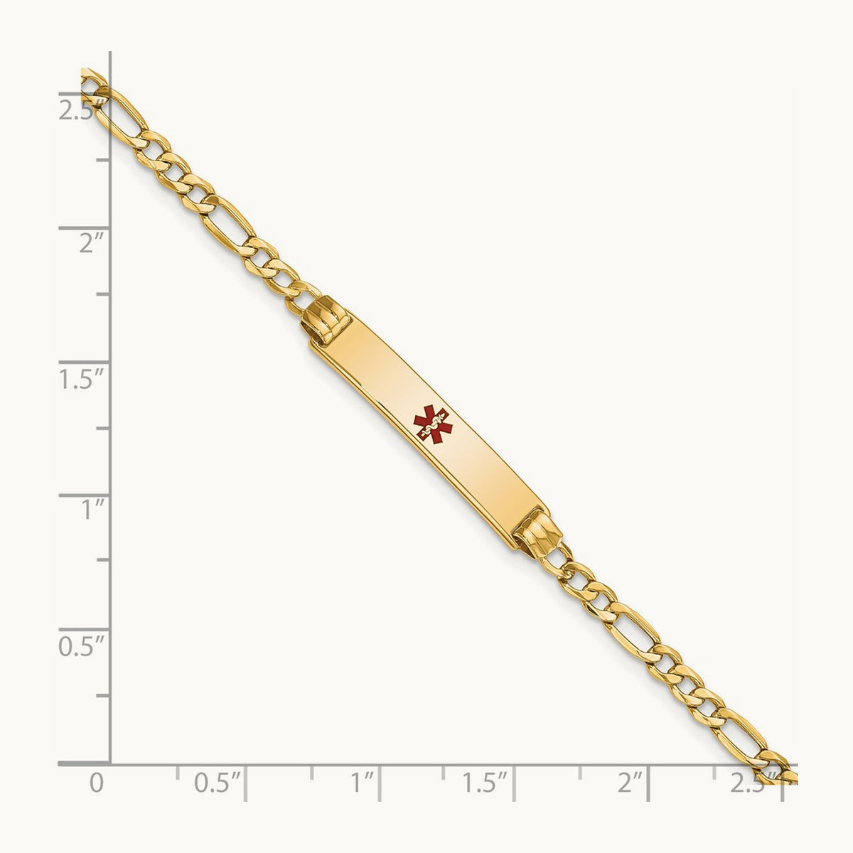 Semi-solid Medical Polished Red Enamel Figaro ID Bracelet, 14K