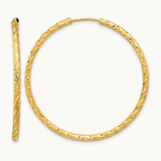 Polished and Satin D/C Endless Hoop Earrings, 2.00mm, 14K