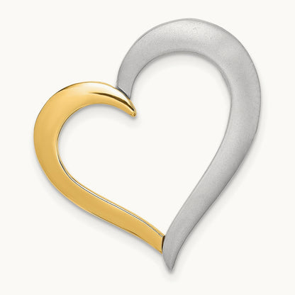 Textured & Polished Heart Chain Slide Charm, 14K Two-tone