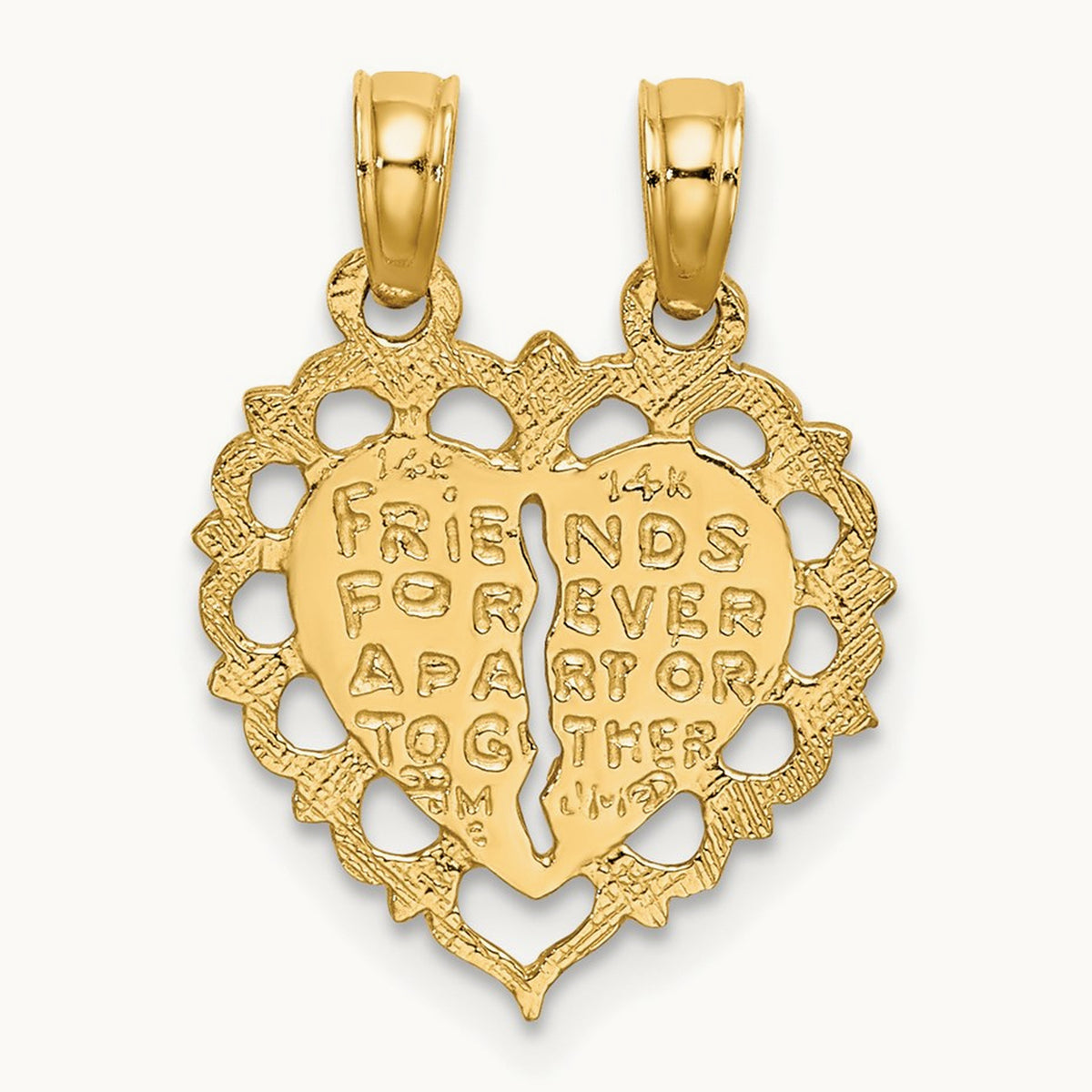 BEST FRIEND 2 Piece Break-Apart Heart Charm — 14K Yellow Gold