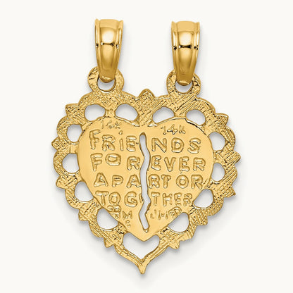 BEST FRIEND 2 Piece Break-Apart Heart Charm — 14K Yellow Gold