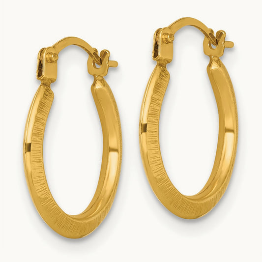 Polished And Textured Hoop Earrings, 1.75mm, 14K
