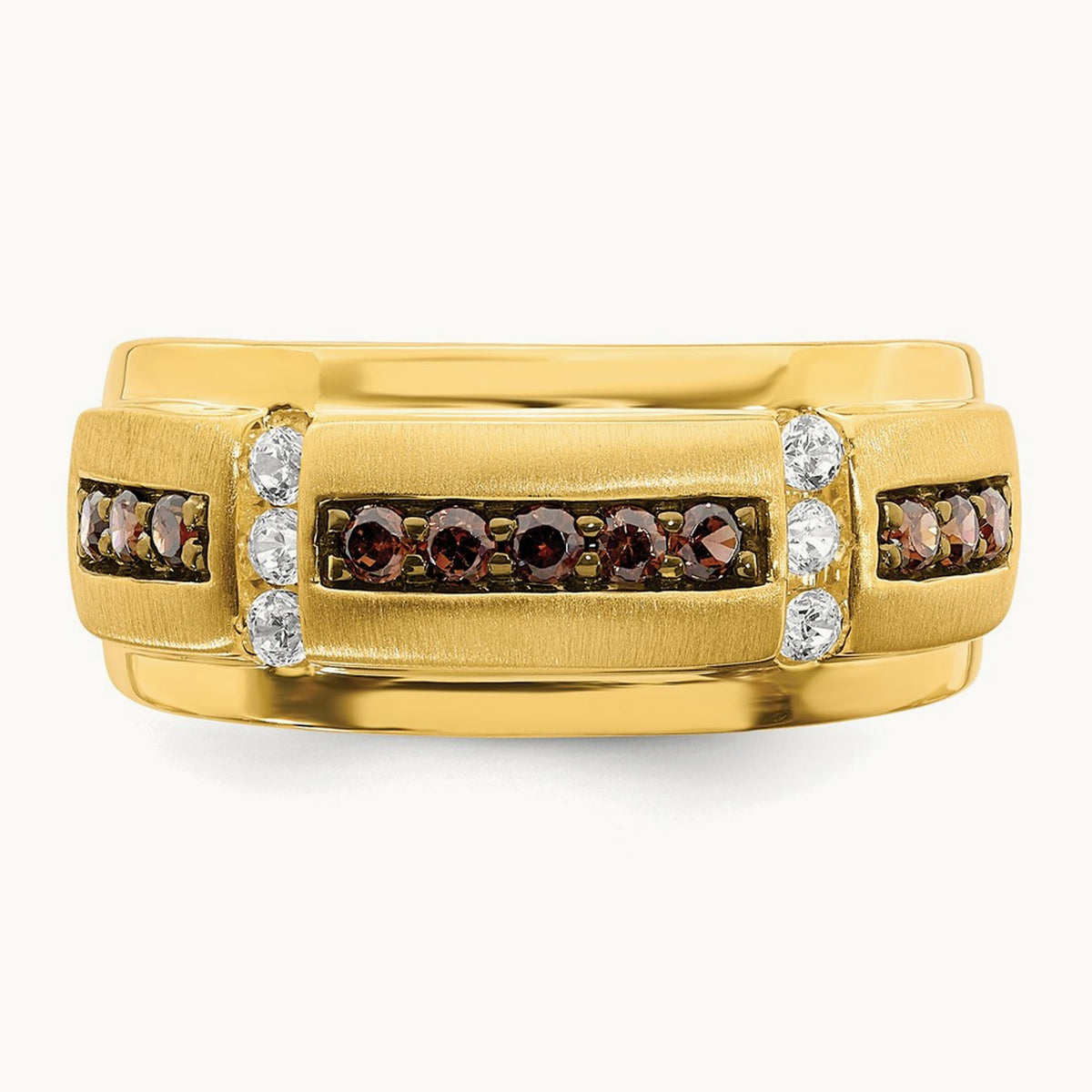 Men's Brown and White Diamond Bridal Band, 14K